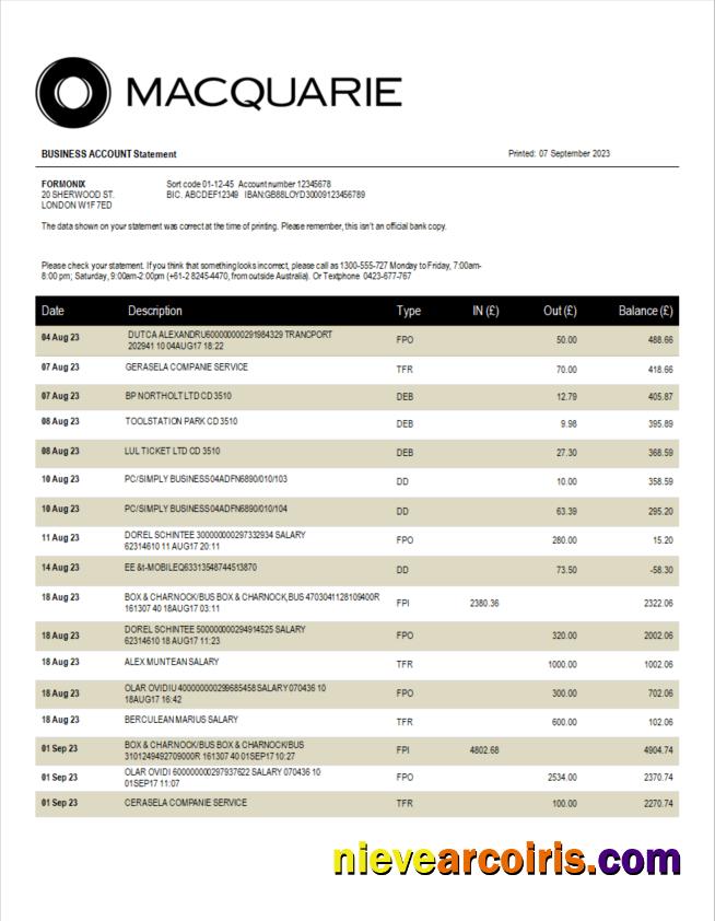 Macquarie Bank enterprise statement